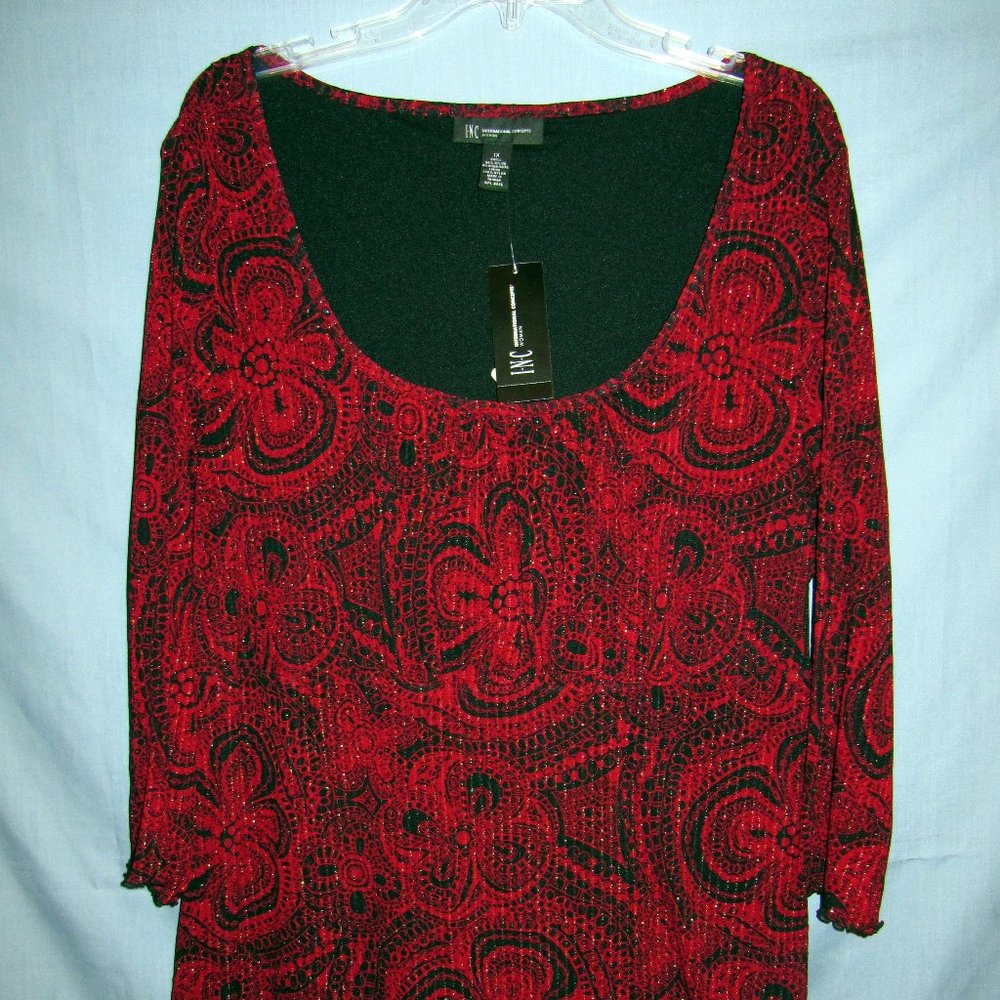 INC ¾ Sleeve Pullover Blouse w/Metallic Thread 1X